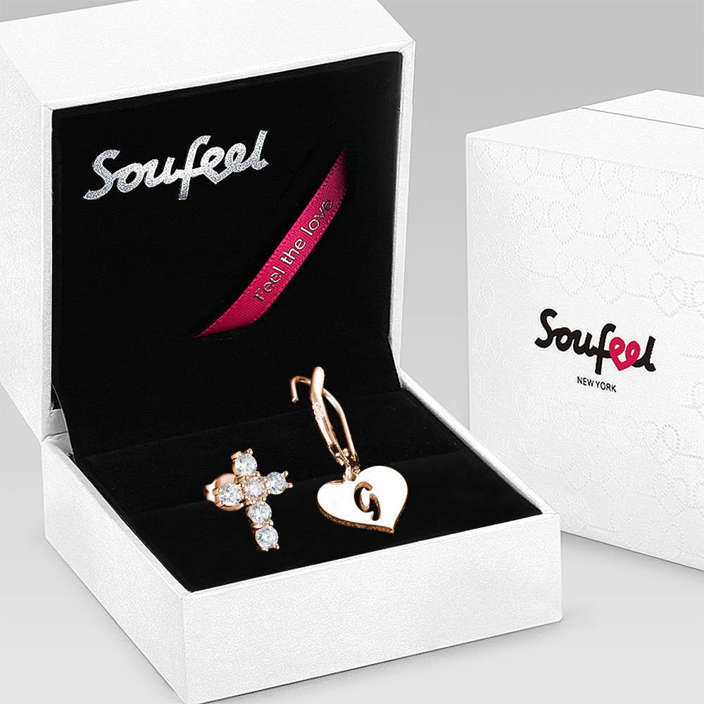 Initial Drop Earrings, Asymmetry Earrings Hollow Letter with Cross Rose Gold Plated