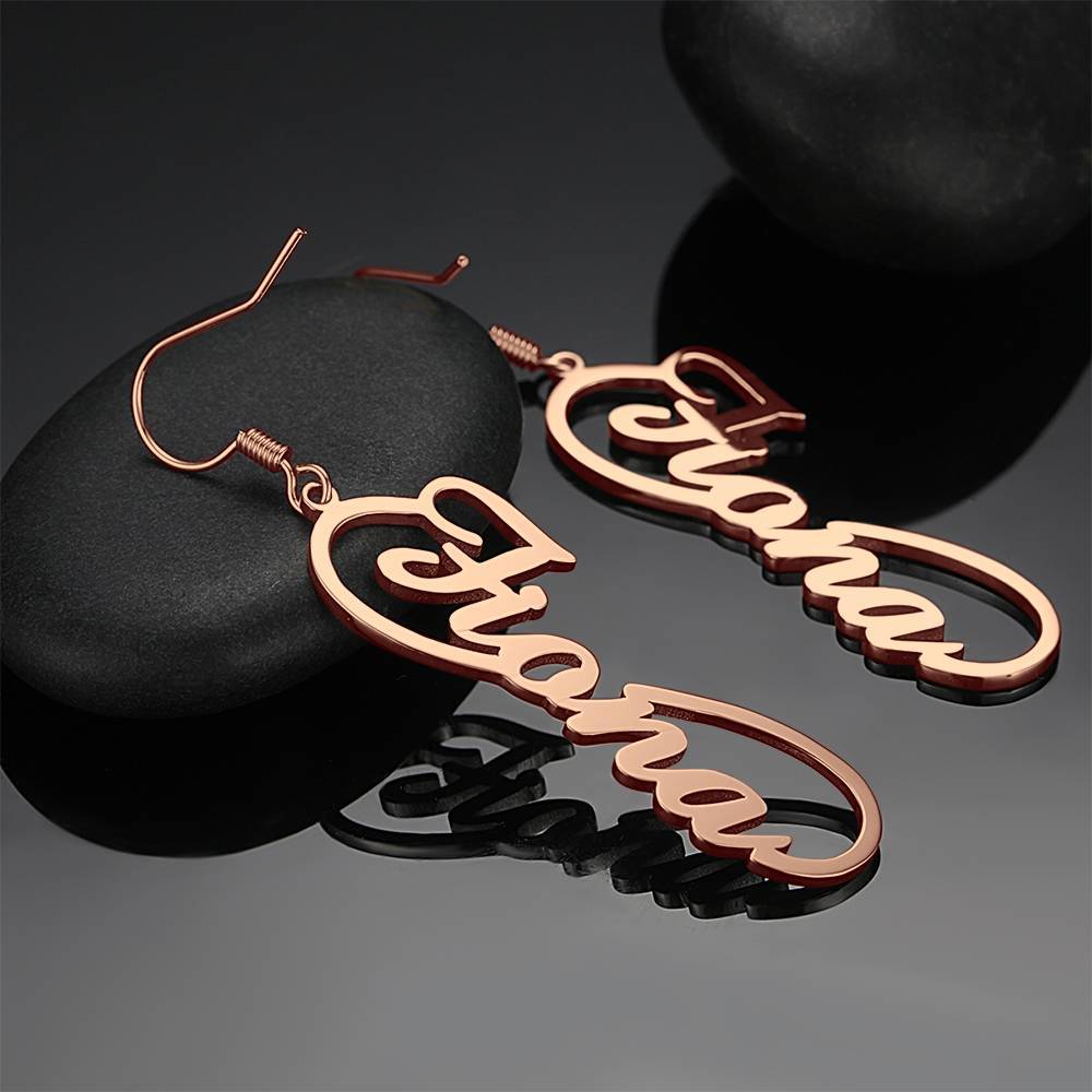 Name Earrings, Drop Earrings Rose Gold Plated
