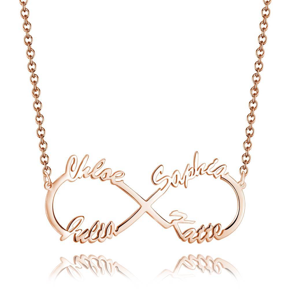Name Necklace Infinity Four Names Rose Gold Plated - Silver