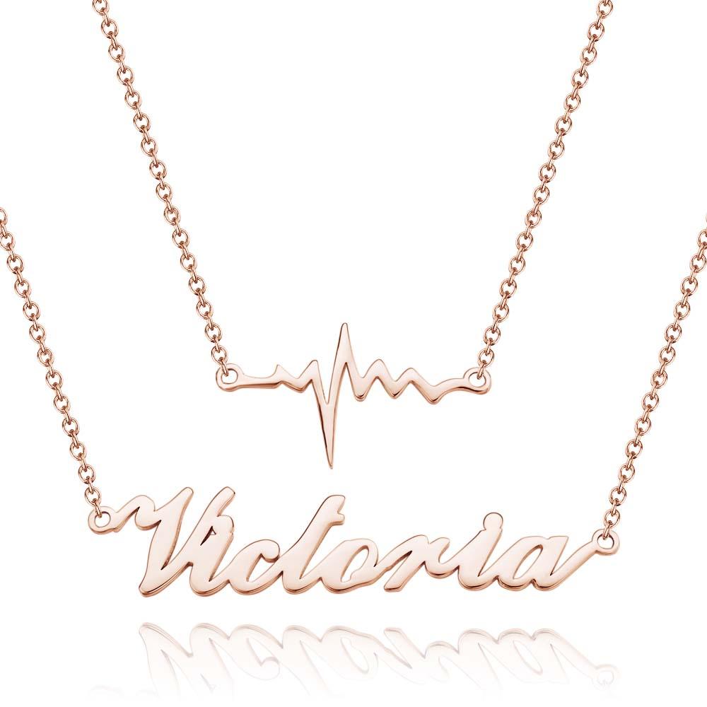 "Our Love" Two Interconnected Chains Lightning Necklace Personalized Name Necklace