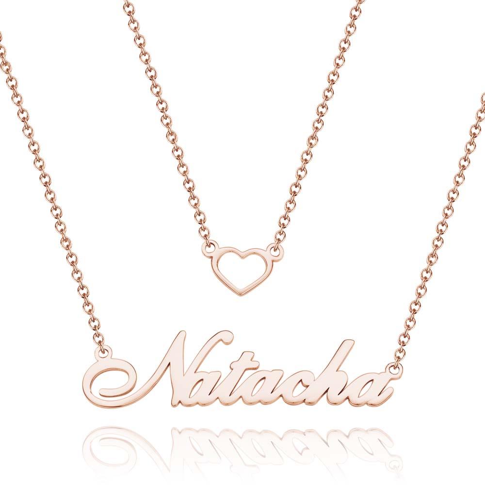 "Give My Heart To You" Personalized Heart Double Chain Name Necklace Unique Gift for Girlfriend