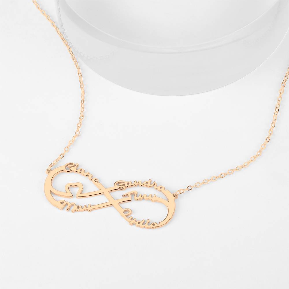 Infinity Necklace with Five Names, Family Name Necklace Rose Gold Plated - Rose Gold