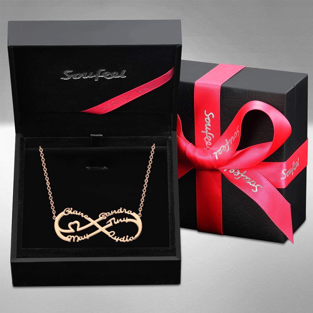 Infinity Necklace with Five Names, Family Name Necklace Rose Gold Plated - Rose Gold