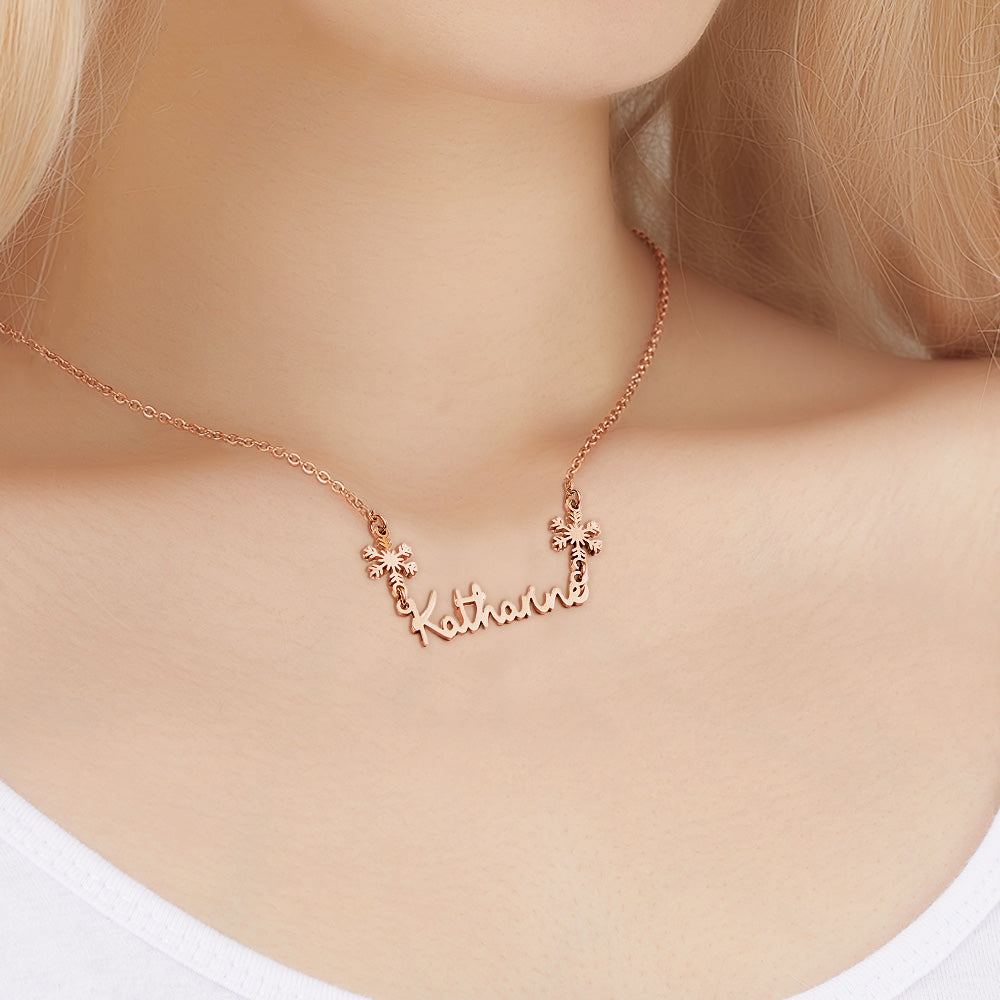 Personalized Name Snowflake Necklace Engrave Necklace Christmas Gift