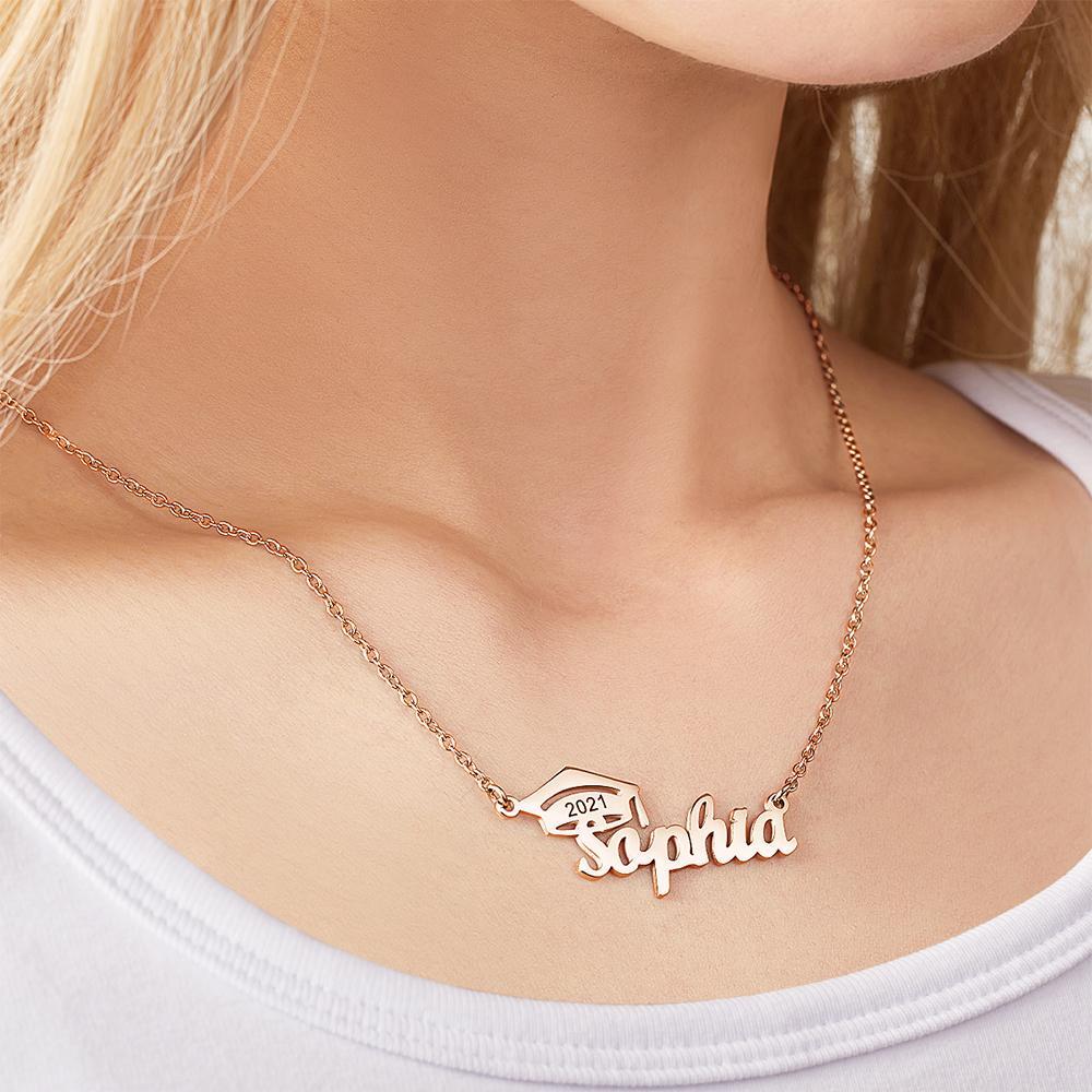 Custom Bachelor Cap Name Necklace Graduation Gifts