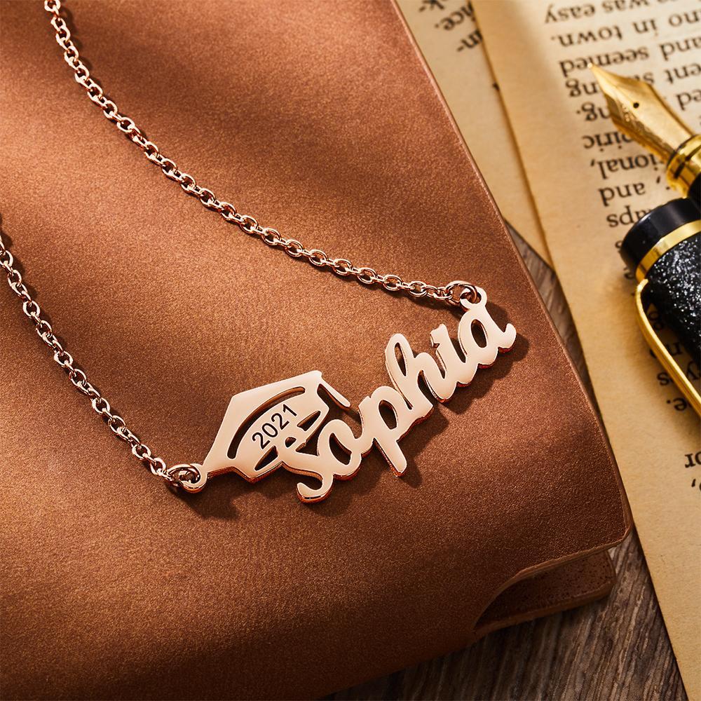 Custom Bachelor Cap Name Necklace Graduation Gifts