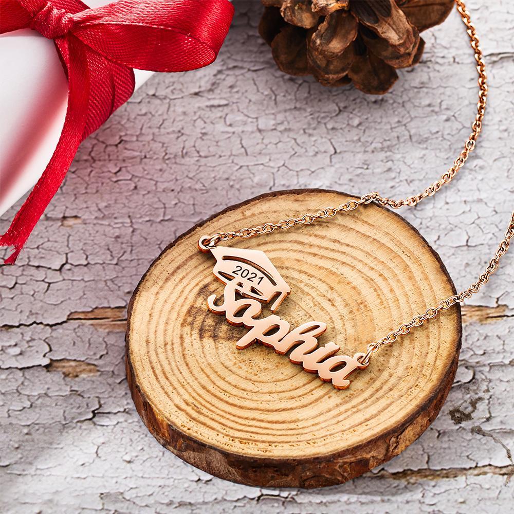 Custom Bachelor Cap Name Necklace Graduation Gifts