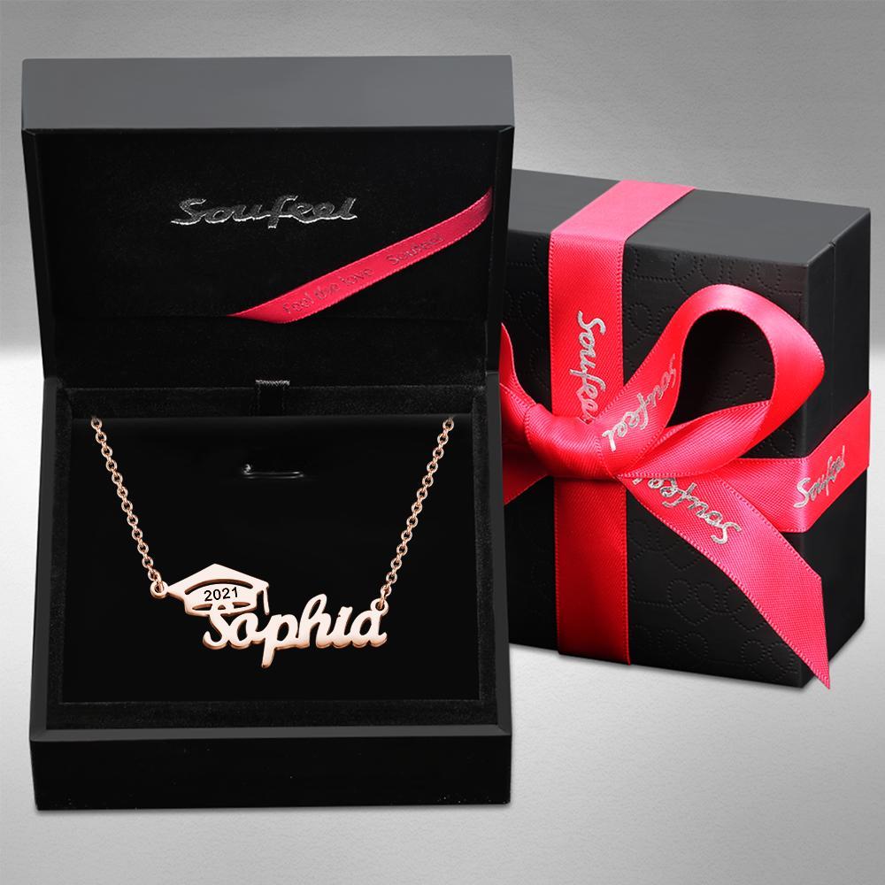 Custom Bachelor Cap Name Necklace Graduation Gifts