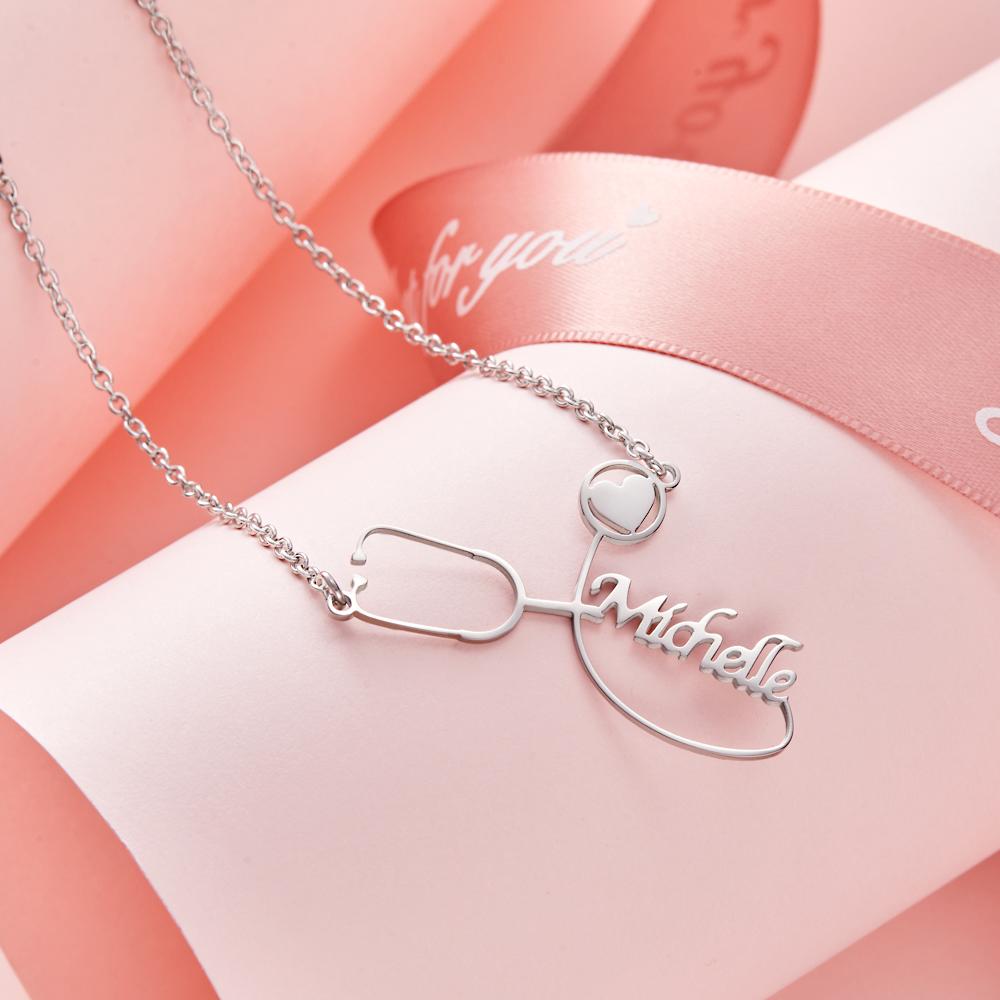 Custom Engraved Nurse Name Stethoscope Necklace Medical Student Gifts