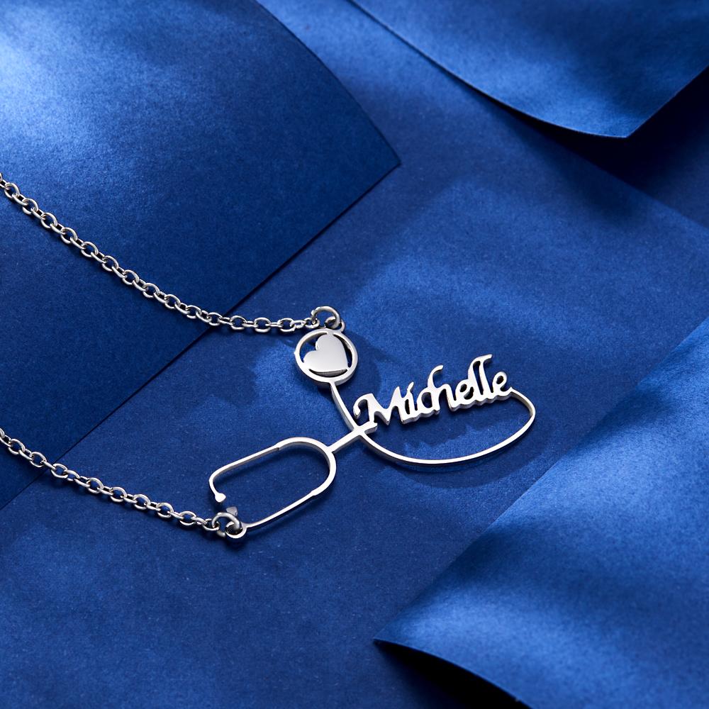 Custom Engraved Nurse Name Stethoscope Necklace Medical Student Gifts