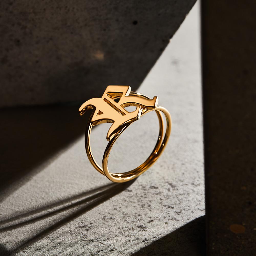 Old English Initial Custom Gothic Ring Personalized gift Ring