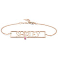 Hollow Carved Bar Name Bracelet with Custom Birthstone Rose Gold Plated