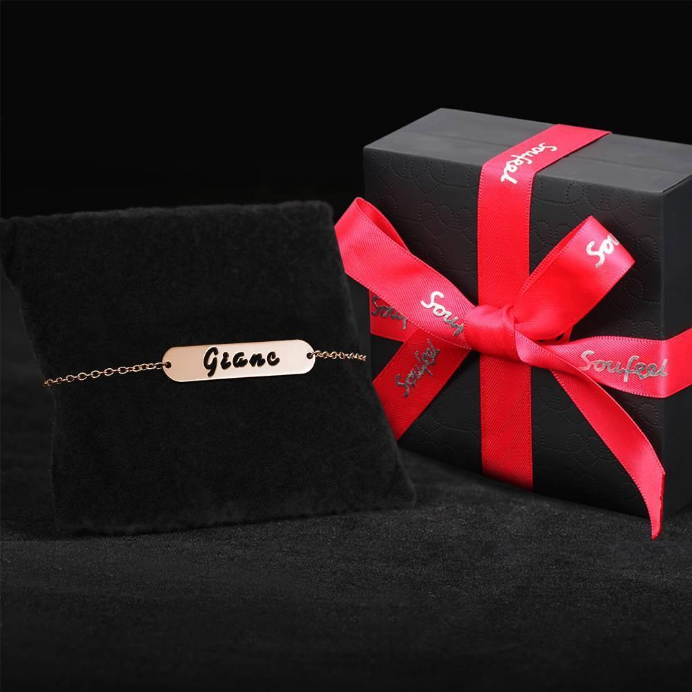 Hollow Carved Bar Name Bracelet with Custom Birthstone, Unique Gift Rose Gold Plated