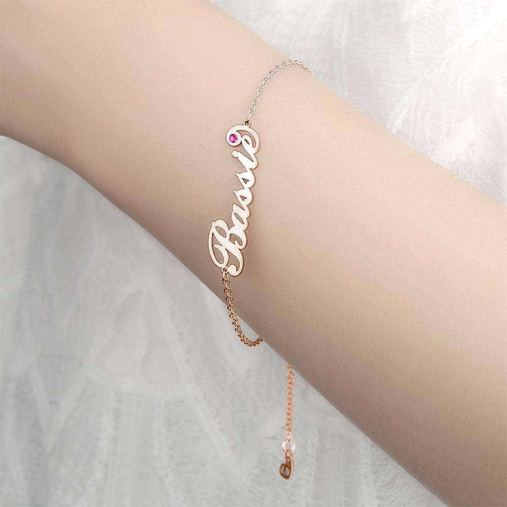 Personalized Name Bracelet with Custom Birthstone, Birthday Gift - Rose Gold