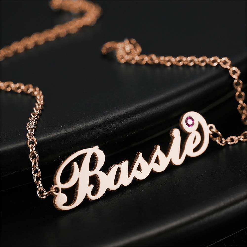 Personalized Name Bracelet with Custom Birthstone, Birthday Gift - Rose Gold