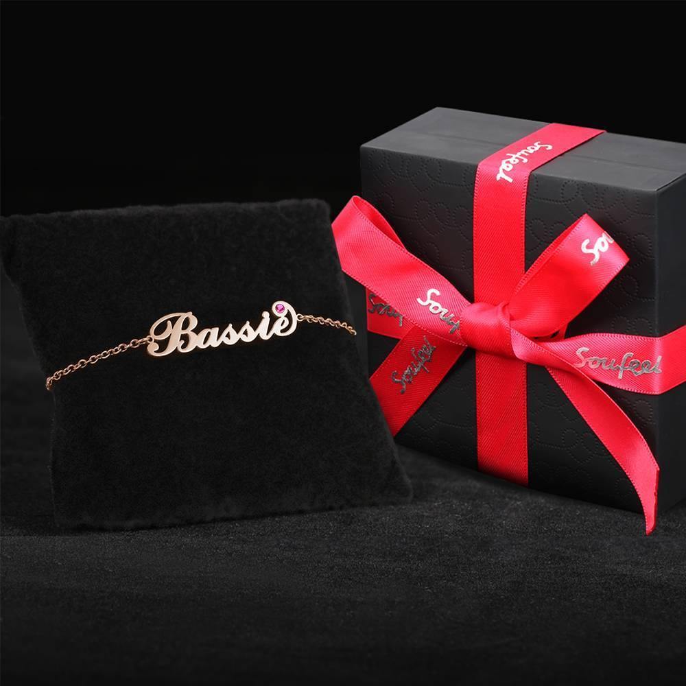 Personalized Name Bracelet with Custom Birthstone, Birthday Gift - Rose Gold