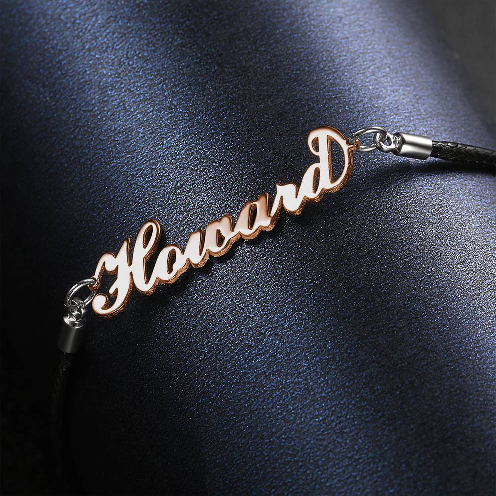 Men's Leather Bracelet Personalized Name Bracelet, Any Name Bracelet Rose Gold Plated - Men