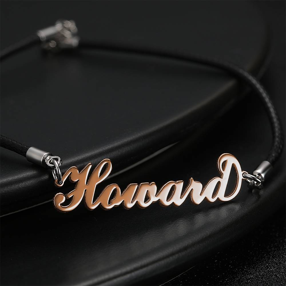 Men's Leather Bracelet Personalized Name Bracelet, Any Name Bracelet Rose Gold Plated - Men