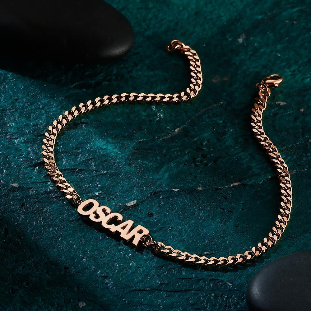 Men's Bracelet Engraved Bent card Bracelet  Gift for Boy - Rose Gold
