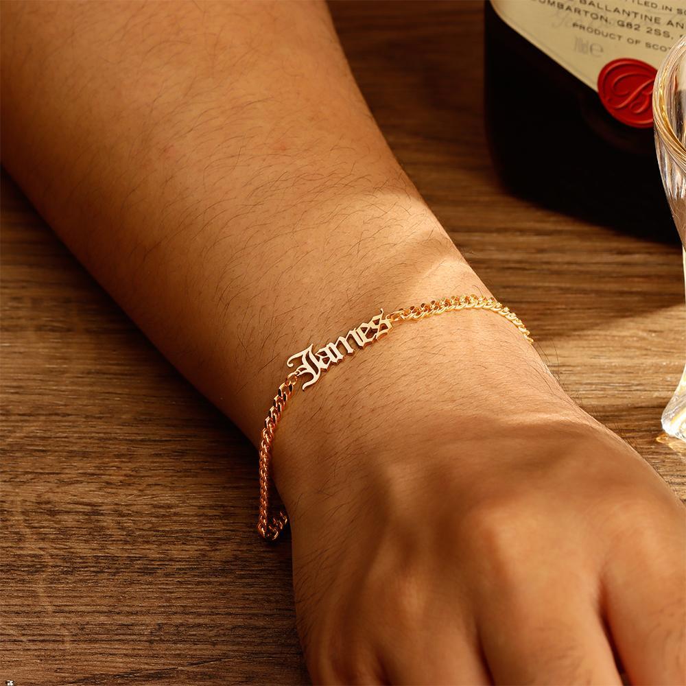 Custom Men's Bracelet Engraved Bentcard Bracelet Gift for Lovers - Rose Gold Plated