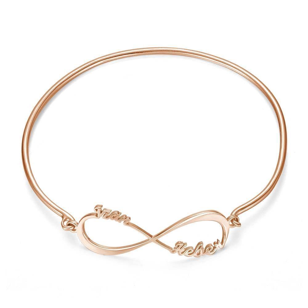 Name Bangle, Name Infinity Bracelet Two Names Rose Gold Plated