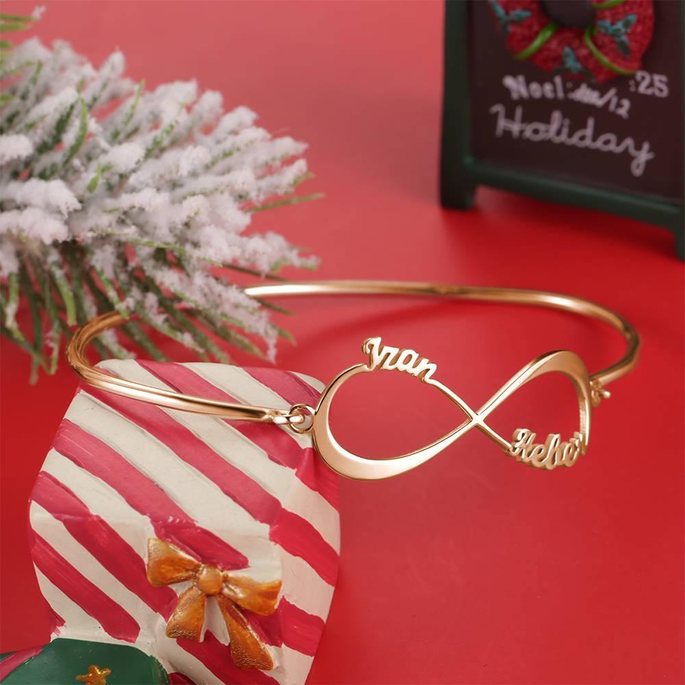 Name Bangle, Name Infinity Bracelet Two Names Rose Gold Plated