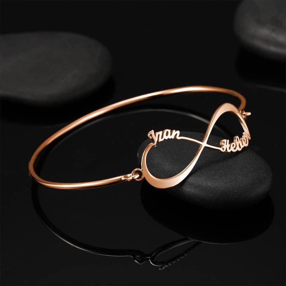 Name Bangle, Name Infinity Bracelet Two Names Rose Gold Plated