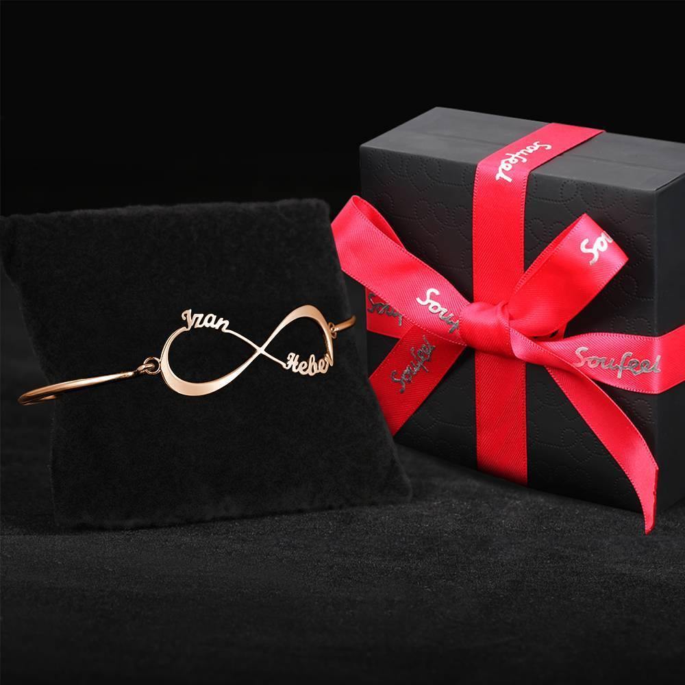 Name Bangle, Name Infinity Bracelet Two Names Rose Gold Plated