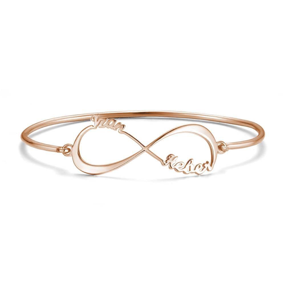 Name Bangle, Name Infinity Bracelet Two Names Rose Gold Plated