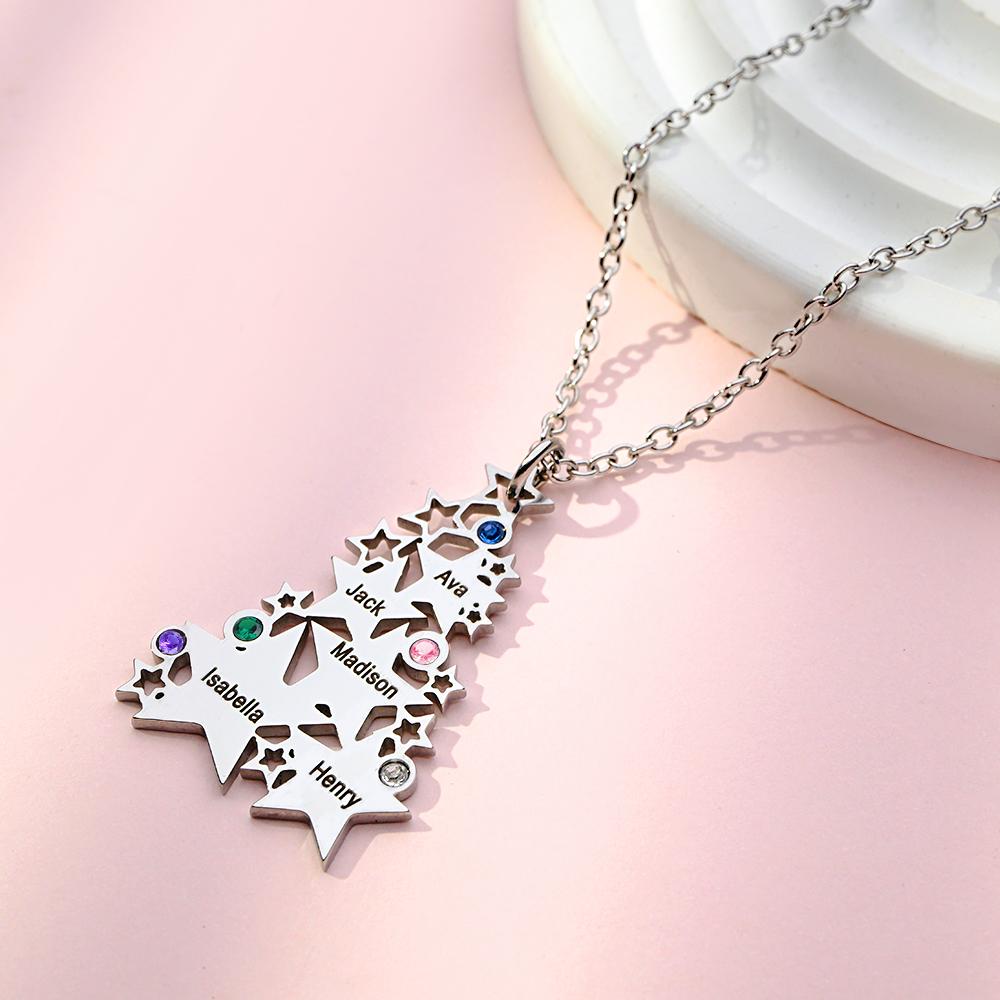 Custom Engraved Birthstone Necklace Star Christmas Tree Gifts