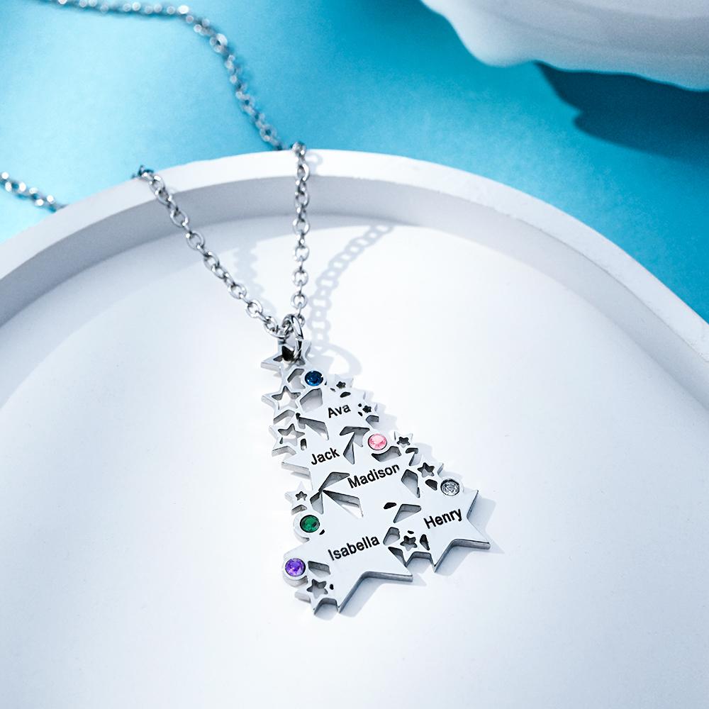 Custom Engraved Birthstone Necklace Star Christmas Tree Gifts