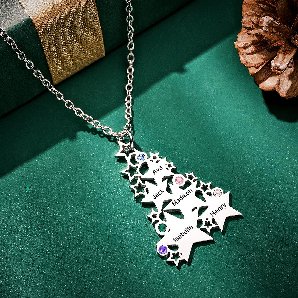 Custom Engraved Birthstone Necklace Star Christmas Tree Gifts