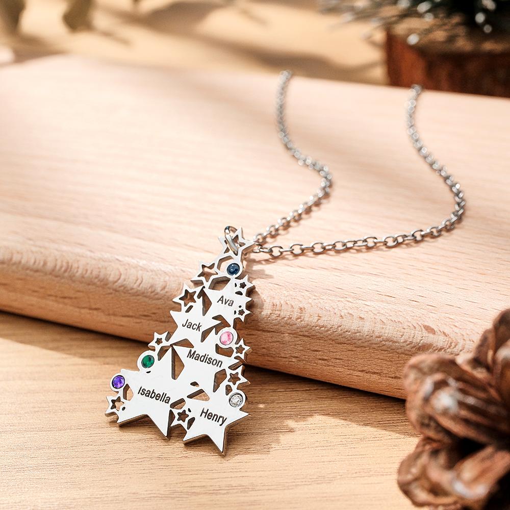Custom Engraved Birthstone Necklace Star Christmas Tree Gifts