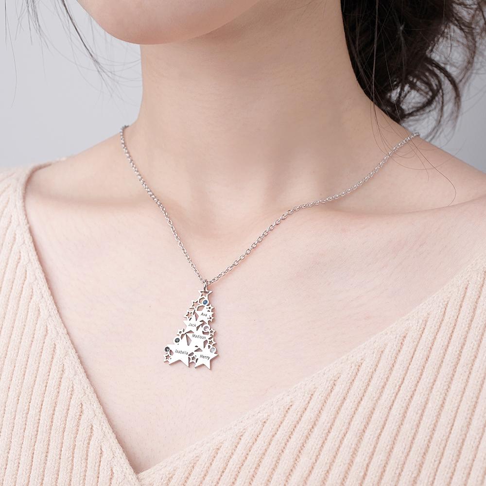 Custom Engraved Birthstone Necklace Star Christmas Tree Gifts