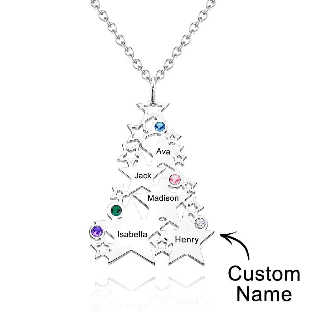 Custom Engraved Birthstone Necklace Star Christmas Tree Gifts