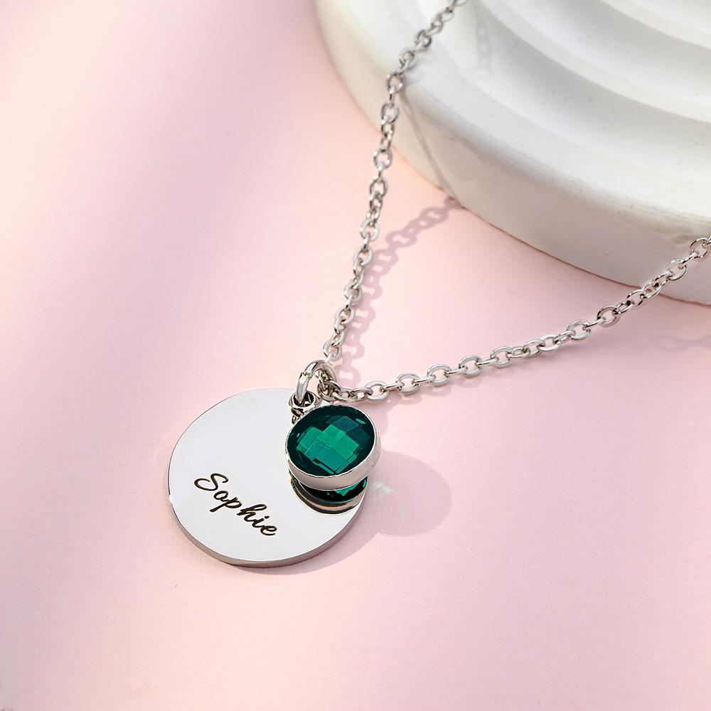 Custom Engraved Birthstone Necklace Romantic Gifts for Girlfriend