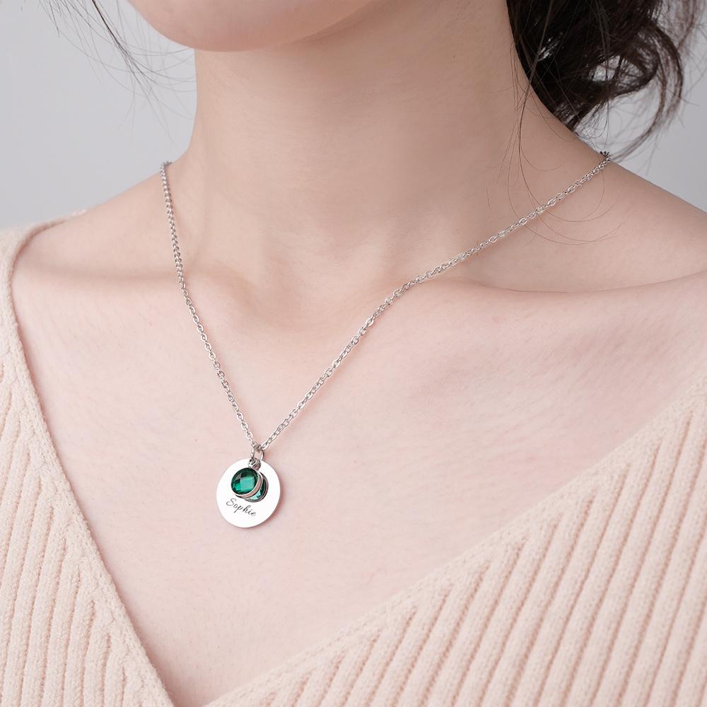 Custom Engraved Birthstone Necklace Romantic Gifts for Girlfriend
