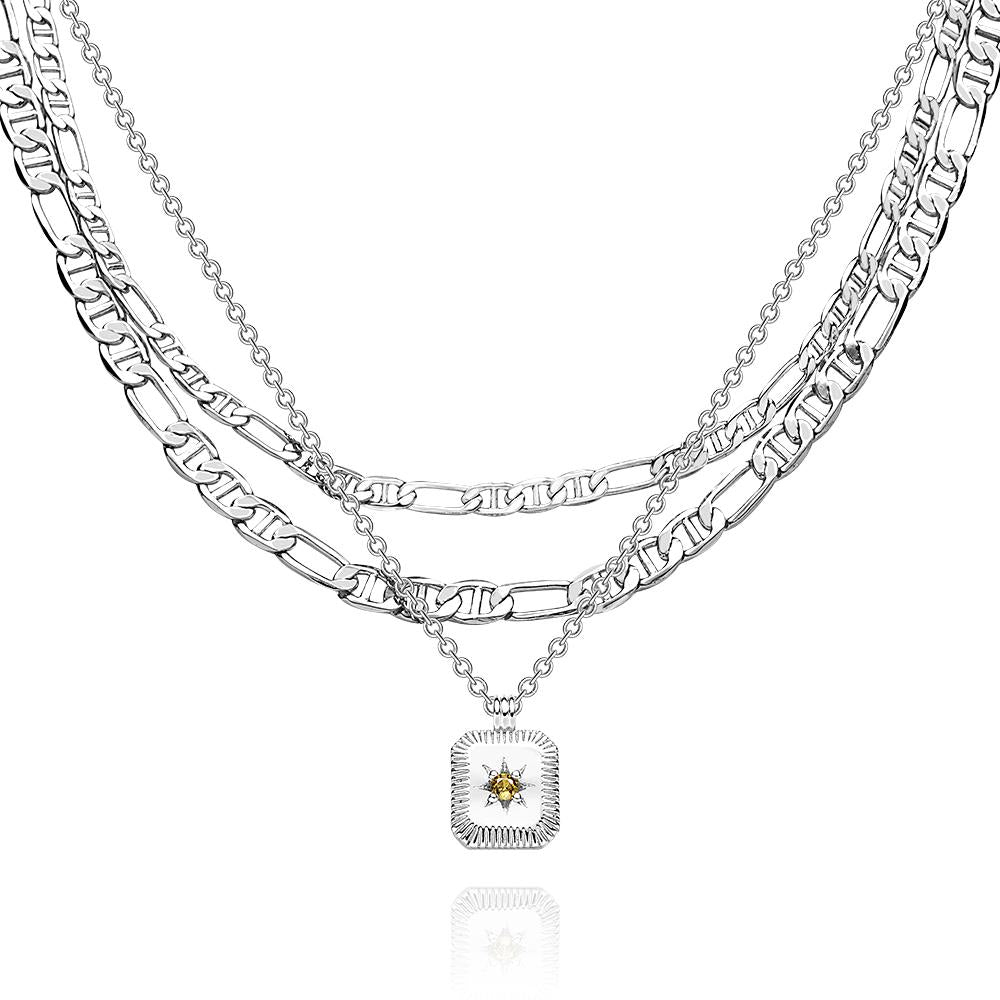 Layered Custom Necklace Birthstone Star Ridge Pendant Necklace