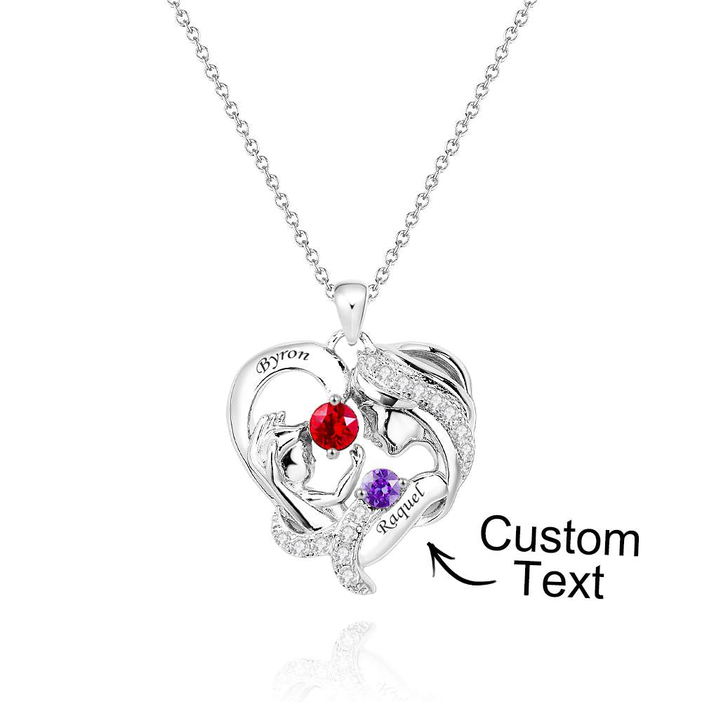 Engravable Mom And Baby Necklace With Birthstone Warm Gifts For Mom