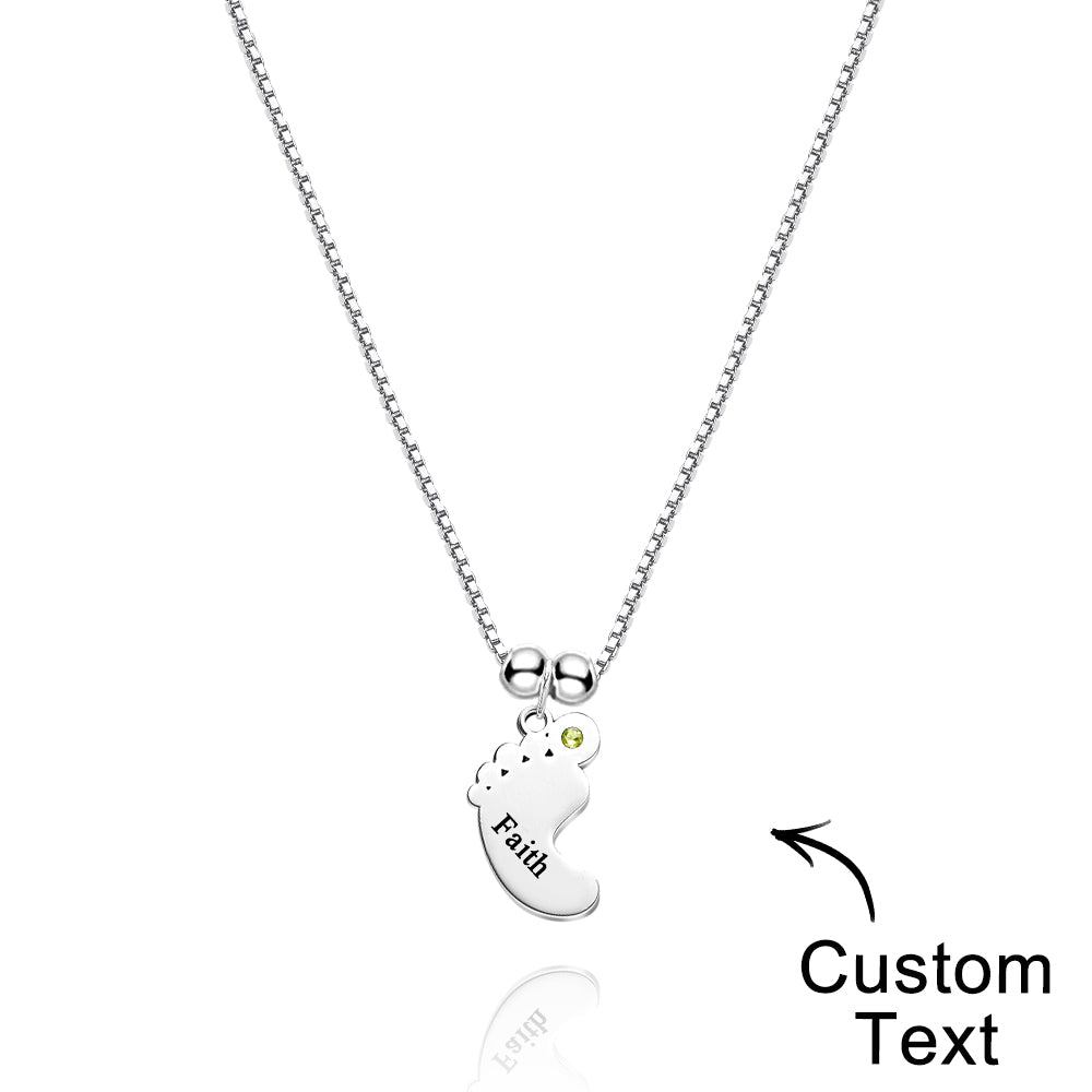 Custom Name Birthstone Baby Feet Charm Necklace For Christmas