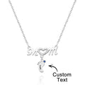 Mother's Necklace With Small Custom Name & Birthstone Baby Foot Charms