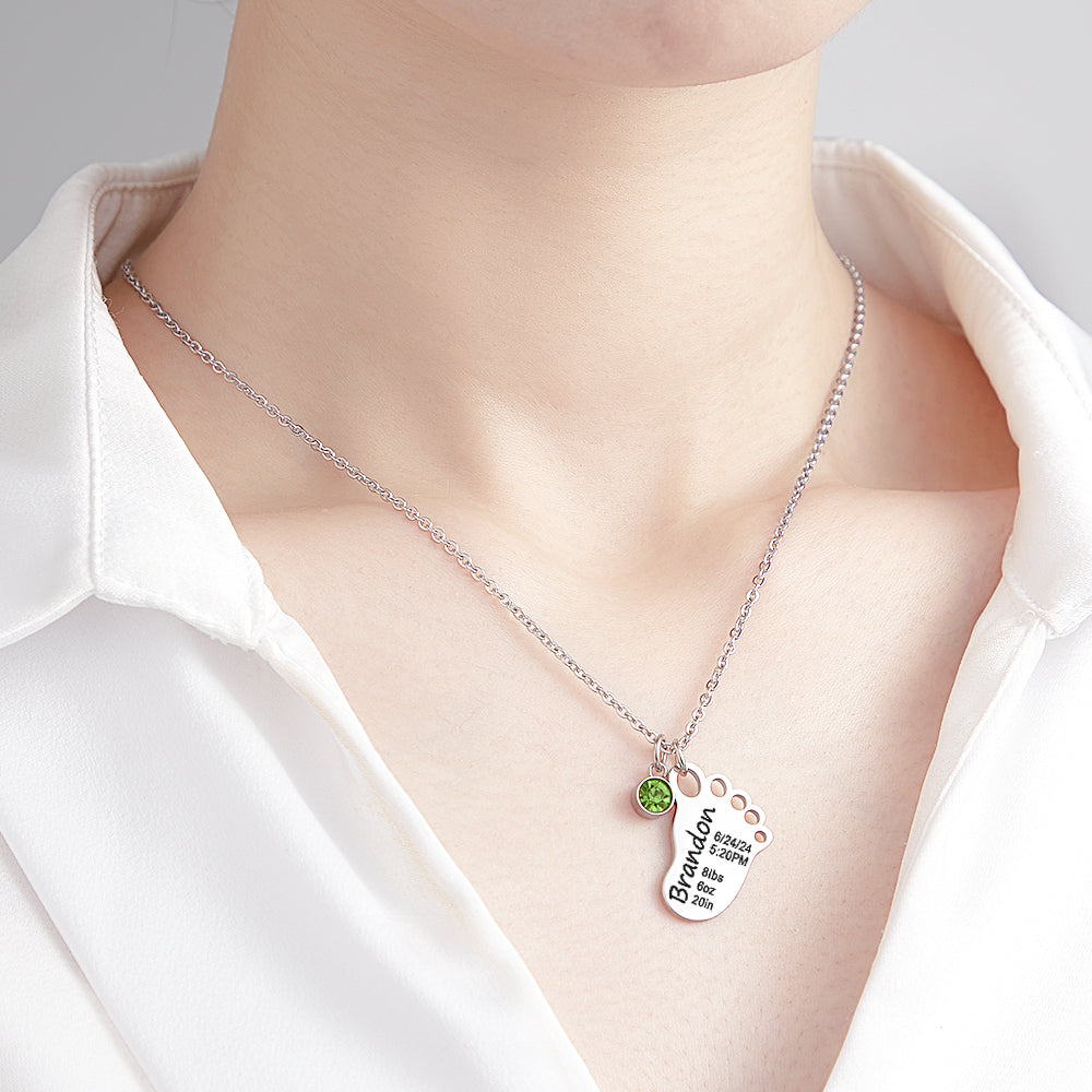 Personalized Baby Foot Pendant Necklace with Birthstone Necklace Birthday Baby Shower Gift for Kid New Mom