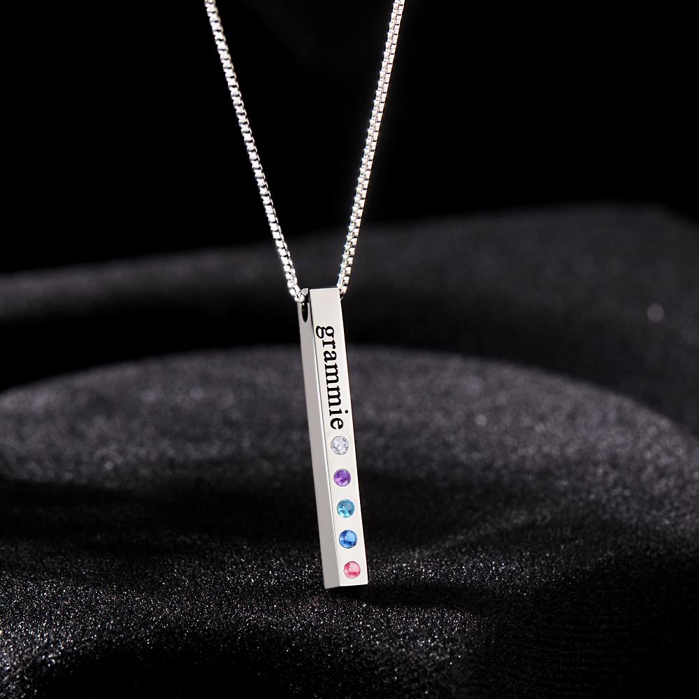 Custom Engraved Birthstone Necklace Bar Simple Gifts