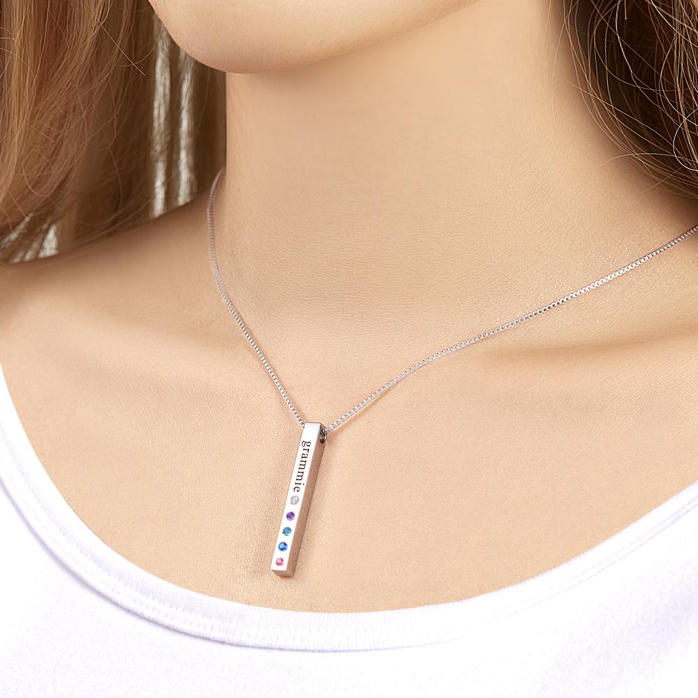 Custom Engraved Birthstone Necklace Bar Simple Gifts