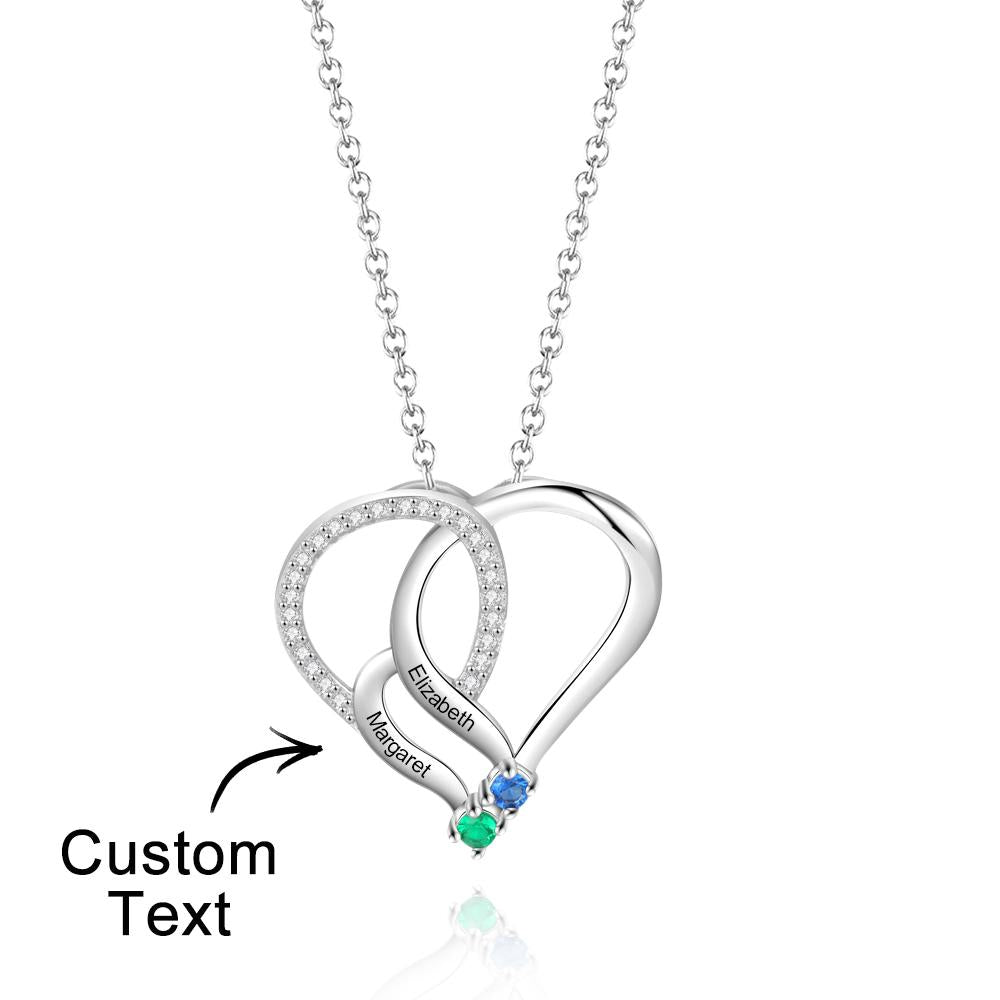 Engraved Name 2-5 Birthstones Heart Necklace Personalized Family Heart Pendant Mother Necklace Gift