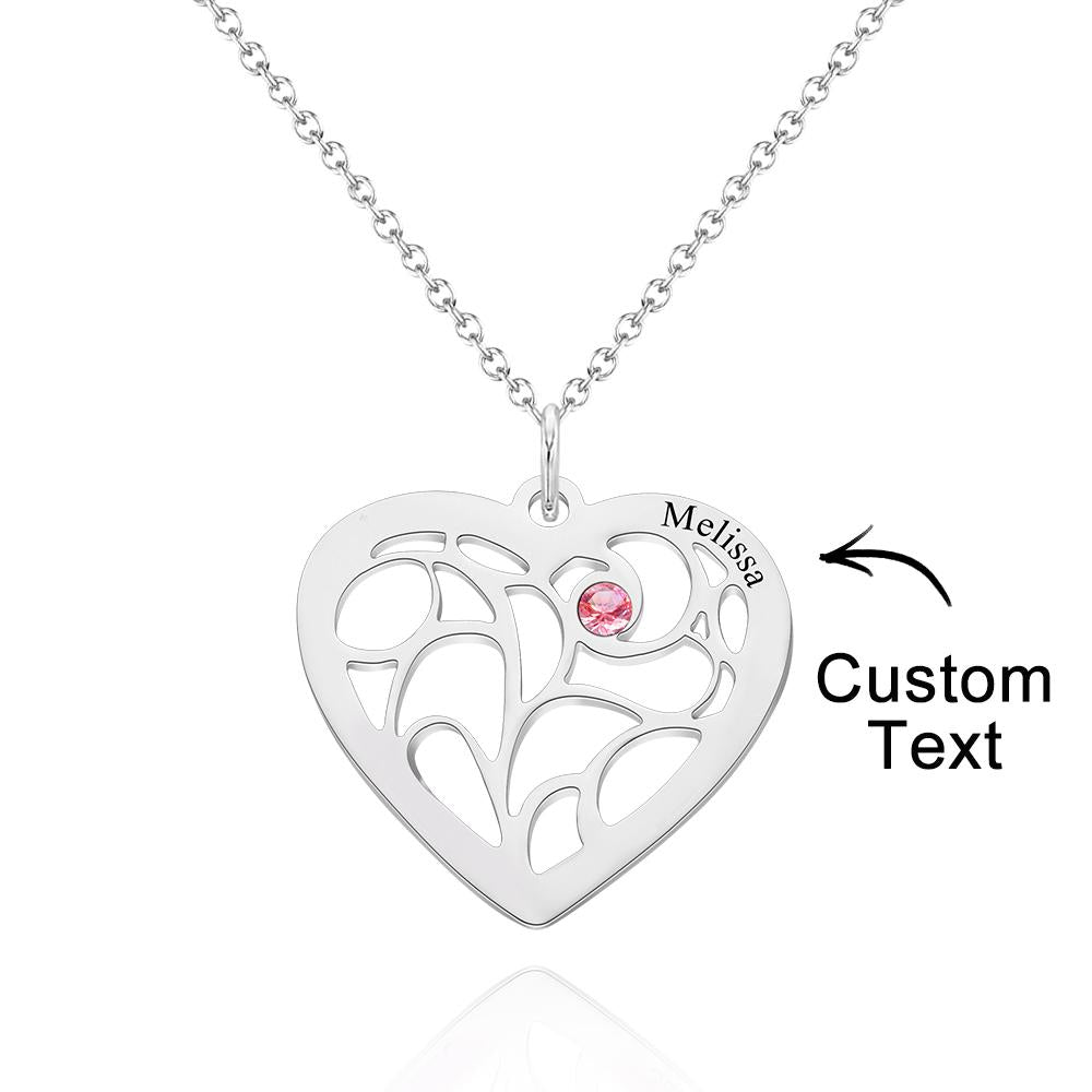 Engraved 1-5 Names Birthstone Family Tree Personalized Heart Shaped Pendant Christmas Day Gifts