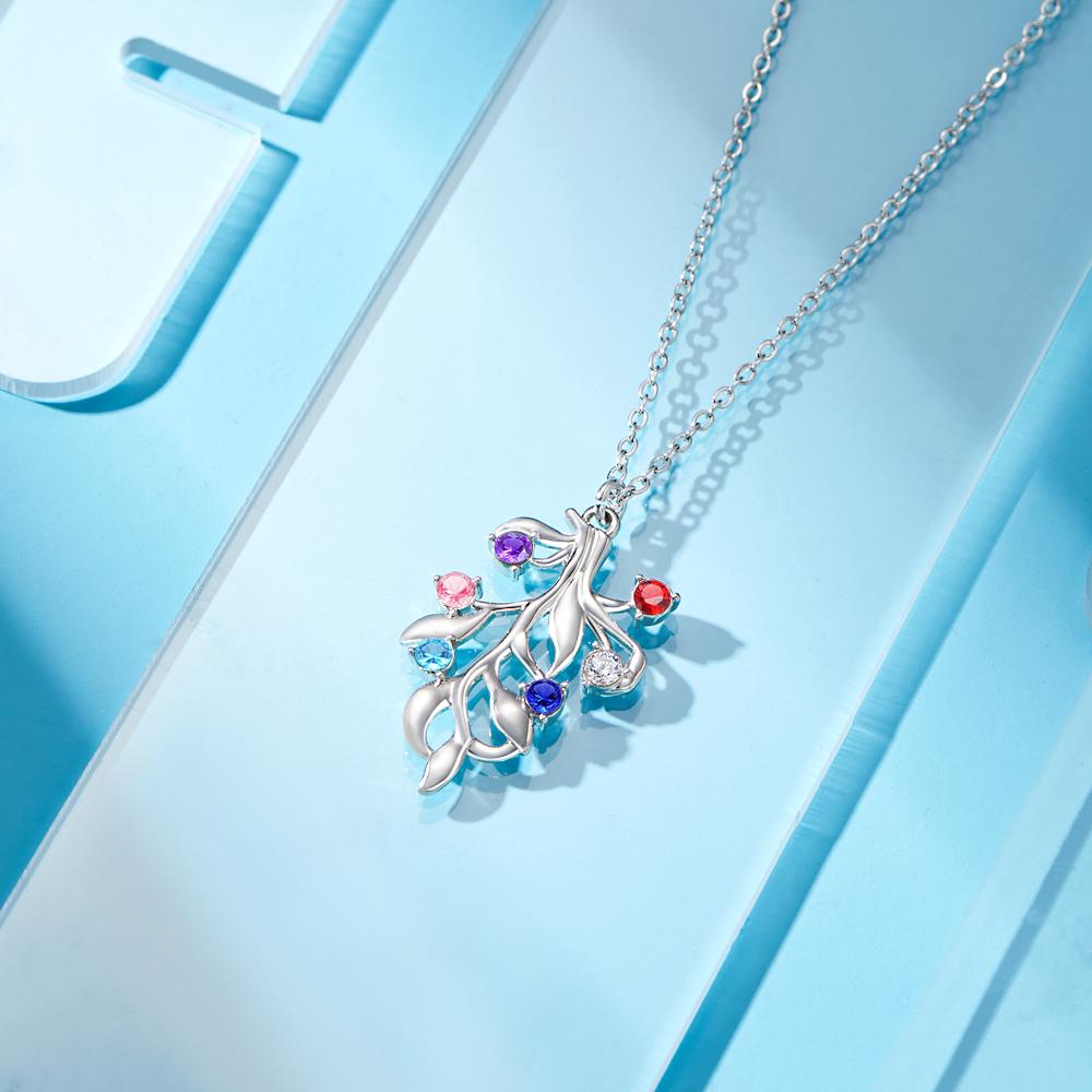 Custom Birthstone Necklace Diamond Tree Commemorate Gifts