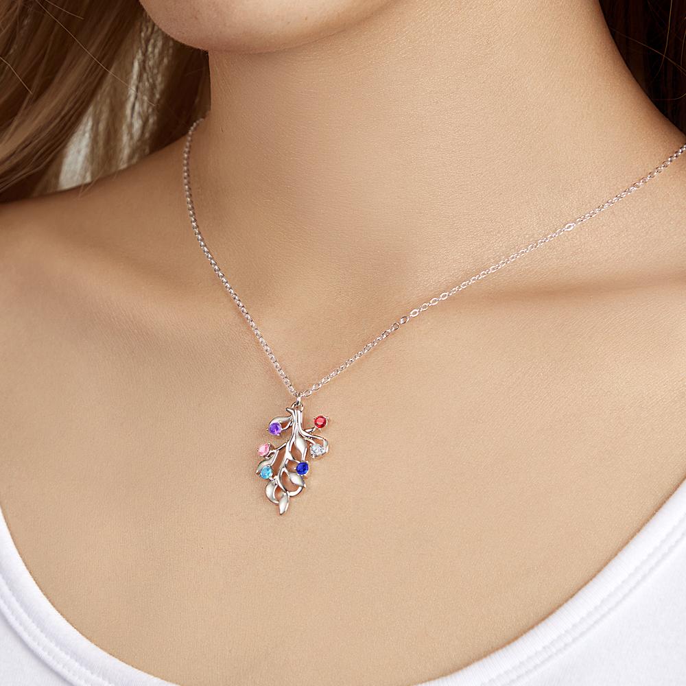 Custom Birthstone Necklace Diamond Tree Commemorate Gifts