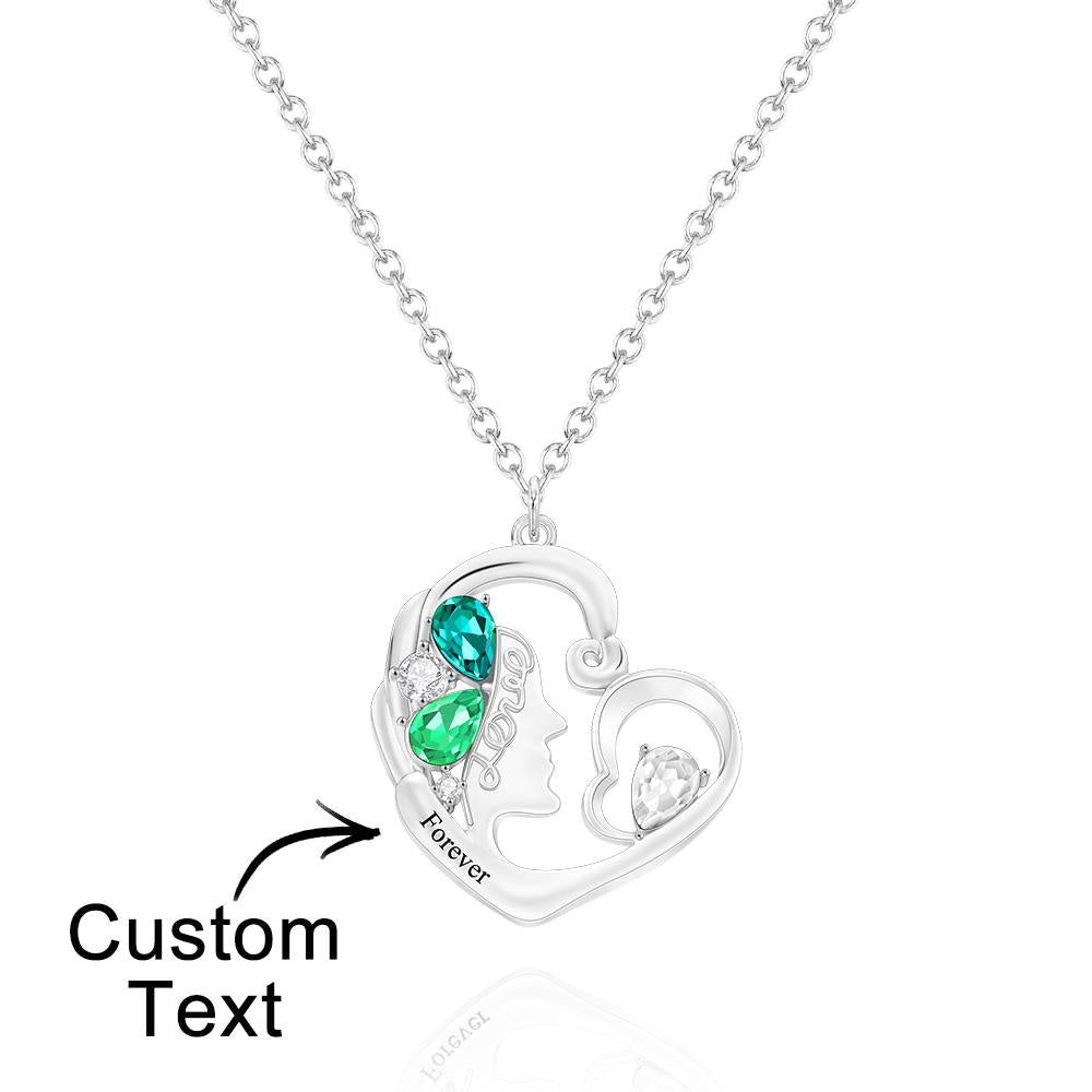 Custom Birthstone Women Necklace Personalized Engraved Heart Charm Gifts