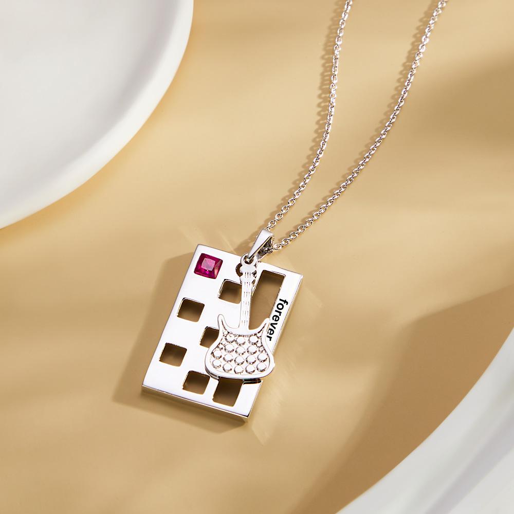 Custom Engraved Birthstone Necklace Forever Love Guitar Music Gifts